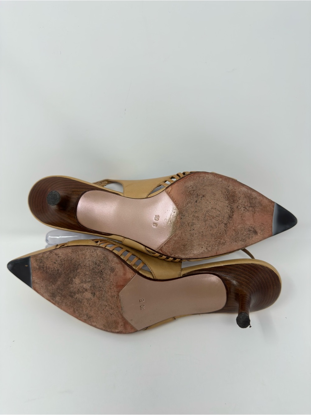 Cole Haan Tan Woven Leather Slingback Pointed Toe Kitten Heels Size 10B Office - Picture 9 of 9